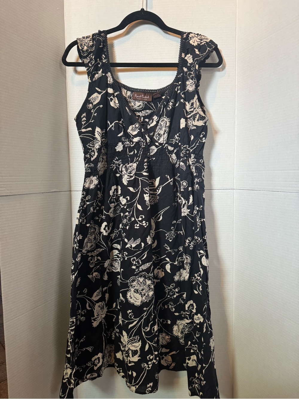 Black and White Floral Whimsigoth Cotton Dress